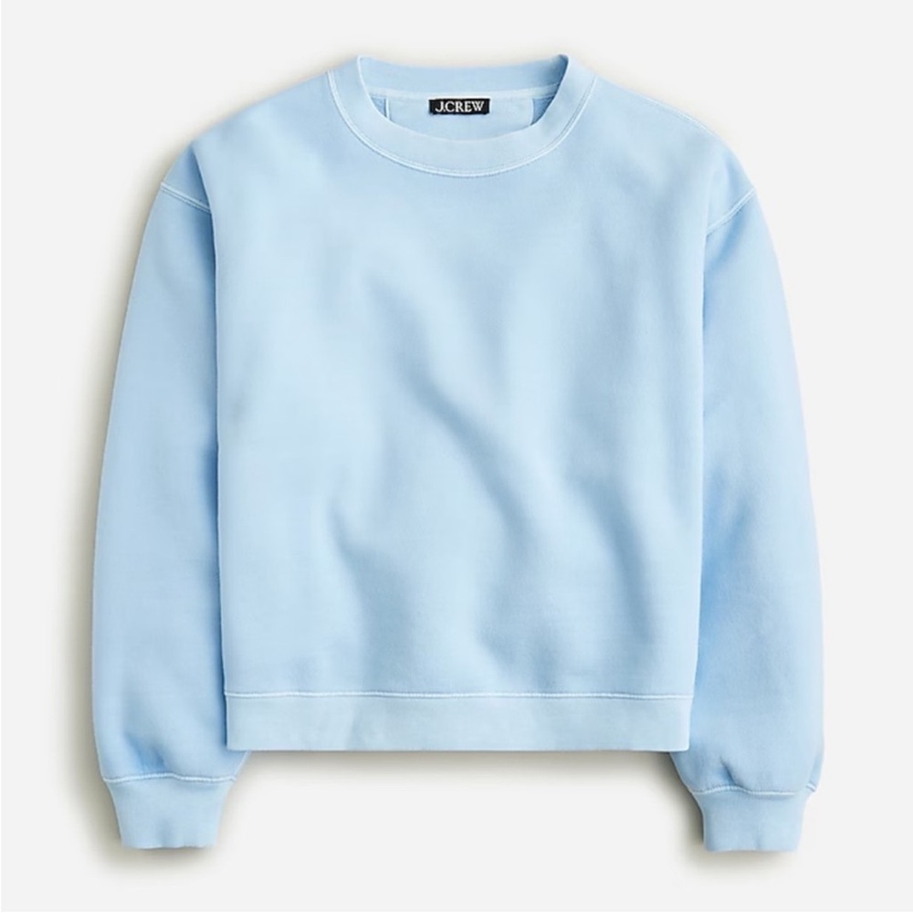 J crew placid sky Heritage fleece cropped sweatshirt